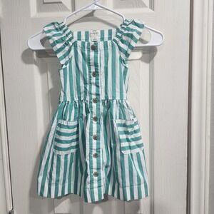 Crewcuts Girls Size 4 Teal White Striped Button Front Summer Dress